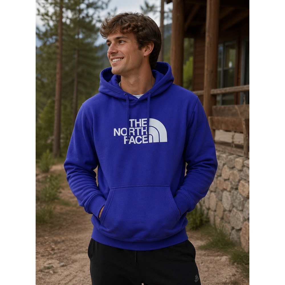 The North Face Hoodie Men Purple Half Dome Logo Pullover Sweatshirt Fleece